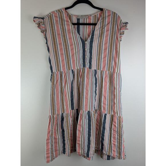 Loft Striped Henley Ruffle Sleeve Midi Dress Sz M‎ Cottage Summer Spring Beach - Picture 1 of 9
